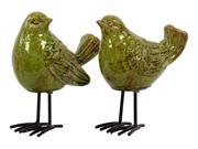 Ceramic Bird Figurine with with Long Metal Legs Assortment of Two Gloss Finish Yellow Green