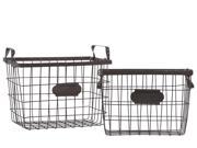 Metal Wire Basket with Mesh Sides Handles and Card Holders Set of Two Coated Finish Dark Espresso Brown