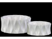 Ceramic Short Round Pot Set of Two Dimpled Gloss Finish White