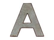 Zinc Alphabet Wall Decor Letter A with Rusted Edges Galvanized Finish Gray
