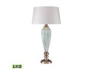 Mint Ribbed LED Lamp With Gold Accents