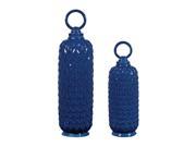 Set Of 2 Lidded Ceramic Jars In Navy Blue