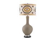 Matte Grey Lamp With Patterned Shade