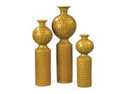 Set Of 3 Ceramic Vases In Chartreuse Glaze