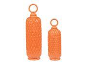 Set Of 2 Lidded Ceramic Jars In Tangerine Orange