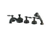 Three Handle Roman Tub Filler with Hand Shower in Oil Rubbed Bronze by Kingston Brass