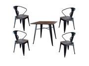 AmeriHome Loft Glossy Black Dining Set with Wood Tops 5 Piece