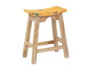 24 Inch Saddle Stool with White Wash Base and Rustic Yellow Seat