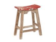 24 Inch Saddle Stool with White Wash Base and Rustic Red Seat