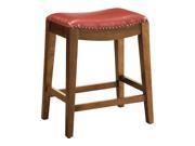 Metro 24 Inch Saddle Stool with Nail Head Accents and Espresso Finish Legs with Cranberry Bonded Leather