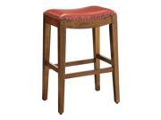 Metro 29 Inch Saddle Stool with Nail Head Accents and Espresso Finish Legs with Cranberry Bonded Leather