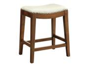 Metro 24 Inch Saddle Stool with Nail Head Accents and Espresso Finish Legs with Cream Bonded Leather