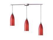 3 Light Pendant In Satin Nickel And Scarlet Red Glass