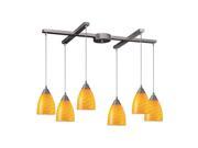 6 Light Pendant In Satin Nickel And Canary Glass