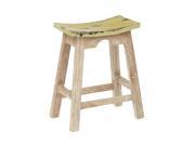 24 Inch Saddle Stool with White Wash Base and Rustic Sage Seat