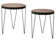 Pasadena Nesting Accent Tables Set with Rustic calico wood top and Matte Black metal frame 2 Pack
