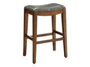 Metro 29 Inch Saddle Stool with Nail Head Accents and Espresso Finish Legs with Pewter Bonded Leather