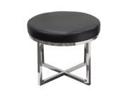 Ritz Round Accent Stool with Padded Seat in Black Bonded Leather and Polished Stainless Steel Base by Diamond Sofa
