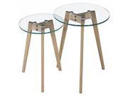 Monarch Round 2PC Nesting Tables w Oak Legs Clear Tempered Glass Top by Diamond Sofa