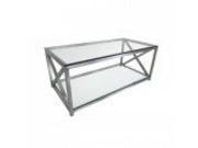 X Factor Cocktail Table with Clear Glass Top Shelf with Brushed Stainless Steel Frame by Diamond Sofa