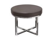 Ritz Round Accent Stool with Padded Seat in Elephant Grey Bonded Leather and Polished Stainless Steel Base by Diamond Sofa