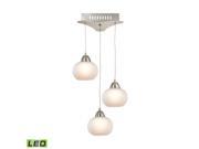 Ciotola 3 Light LED Pendant In Satin Nickel With White Glass