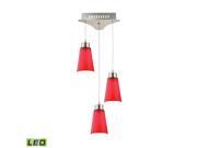 Coppa 3 Light LED Pendant In Satin Nickel With Red Glass