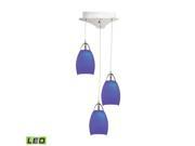 Buro 3 Light LED Pendant In Chrome With Blue Glass