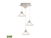 Cono 3 Light LED Pendant In Satin Nickel With White Glass