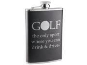 Visol Golf Addict Black Leather Flask 8 ounces