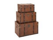 Timeless Designed Wood Leather Trunk Set of 3