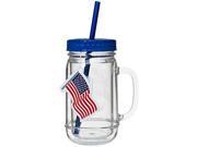 Creative Bath Products Inc All American 20Oz Mason Jar Mug With Re Useable Straws Blue