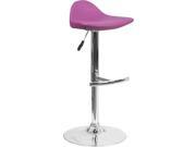 Contemporary Purple Vinyl Adjustable Height Barstool with Chrome Base