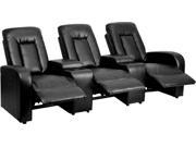 Eclipse Series 3 Seat Power Reclining Black Leather Theater Seating Unit with Cup Holders