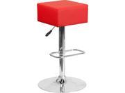 Contemporary Red Vinyl Adjustable Height Barstool with Chrome Base