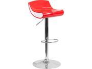 Contemporary Red and White Adjustable Height Plastic Barstool with Chrome Base