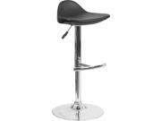 Contemporary Black Vinyl Adjustable Height Barstool with Chrome Base