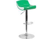 Contemporary Green and White Adjustable Height Plastic Barstool with Chrome Base