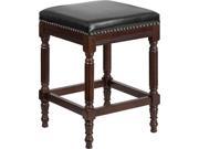 26 High Backless Cappuccino Wood Counter Height Stool with Black Leather Seat