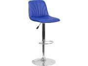 Contemporary Blue Vinyl Adjustable Height Barstool with Chrome Base