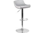 Contemporary Silver and White Adjustable Height Plastic Barstool with Chrome Base