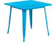 31.5 Square Crystal Teal Blue Metal Indoor Outdoor Table