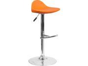 Contemporary Orange Vinyl Adjustable Height Barstool with Chrome Base