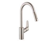 Focus Single Handle Pull Down Sprayer Kitchen Faucet in Steel Optik