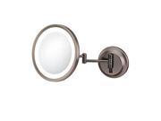 Single Sided LED Round Wall Mirror with 5X magnification in Italian Bronze Hardwired by Kimball Young