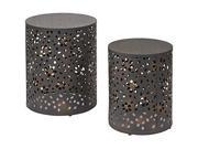 Camden 2pc Round Metal Accent Tables With Espresso Wood Top.