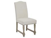 Kingman Dining Chair with Antique Bronze Nailheads and Brushed legs in Linen Fabric