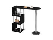 Pilaster Designs Chrome Finish Bar Table with Storage Shelves Black