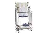 Pilaster Designs Metal Free Standing Towel Rack Stand with Shelf Pewter Finish