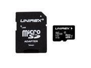 Unirex MicroSD High Capacity 16GB Class 10 with SD Adapter and USB Reader
